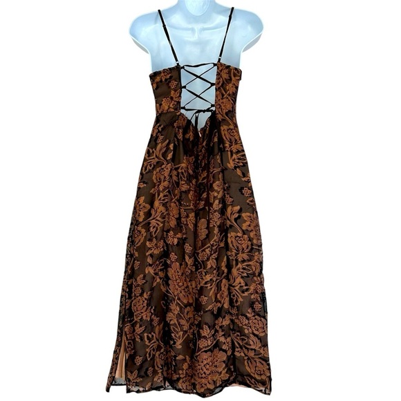 Y2K Brown Velvet Burnout Midi Dress Size S Fairy Grunge - Picture 6 of 13